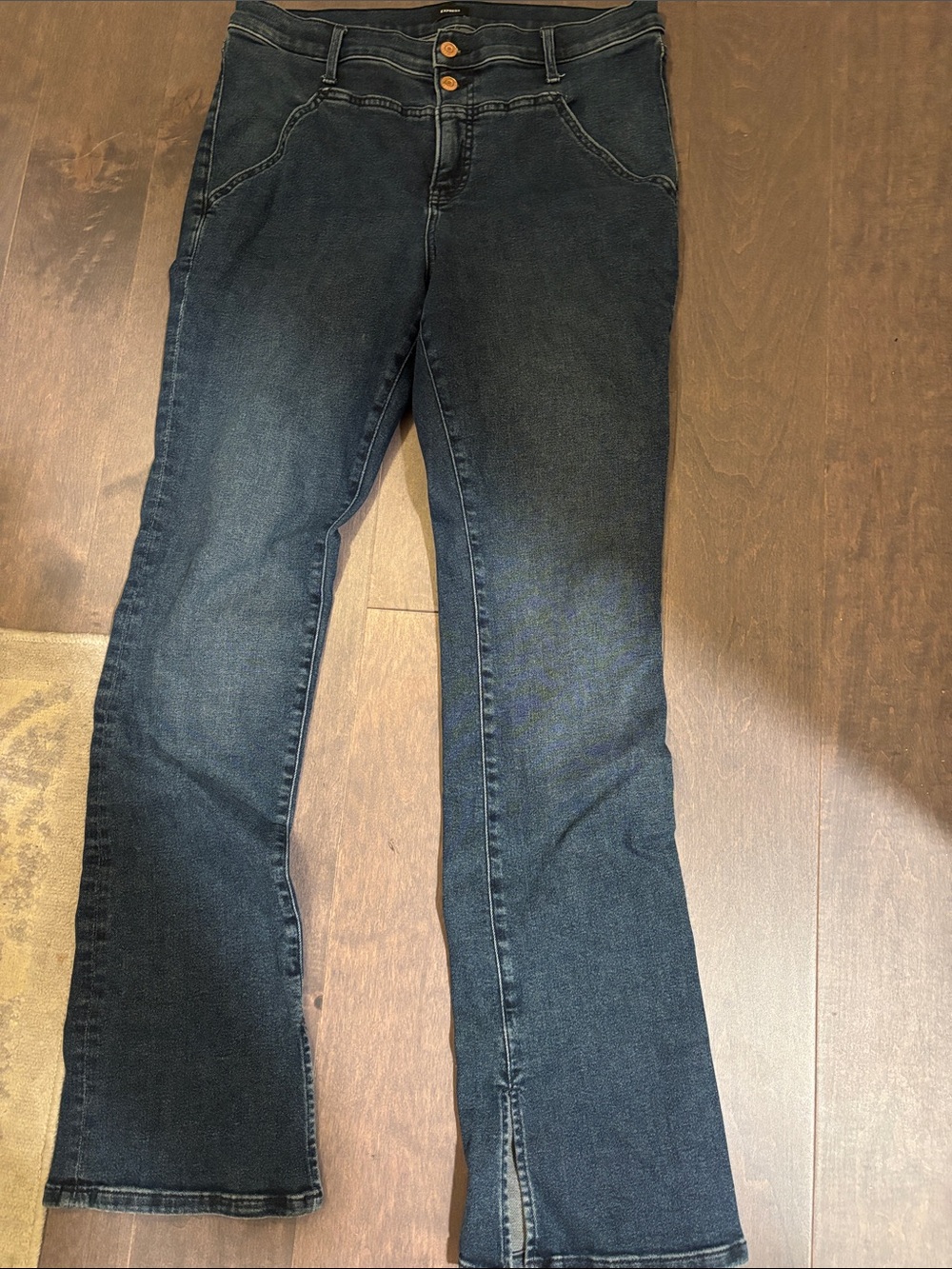 Express Women’s  Skyscraper high rise hyper stretch Dark Indigo Boot Cut Jeans